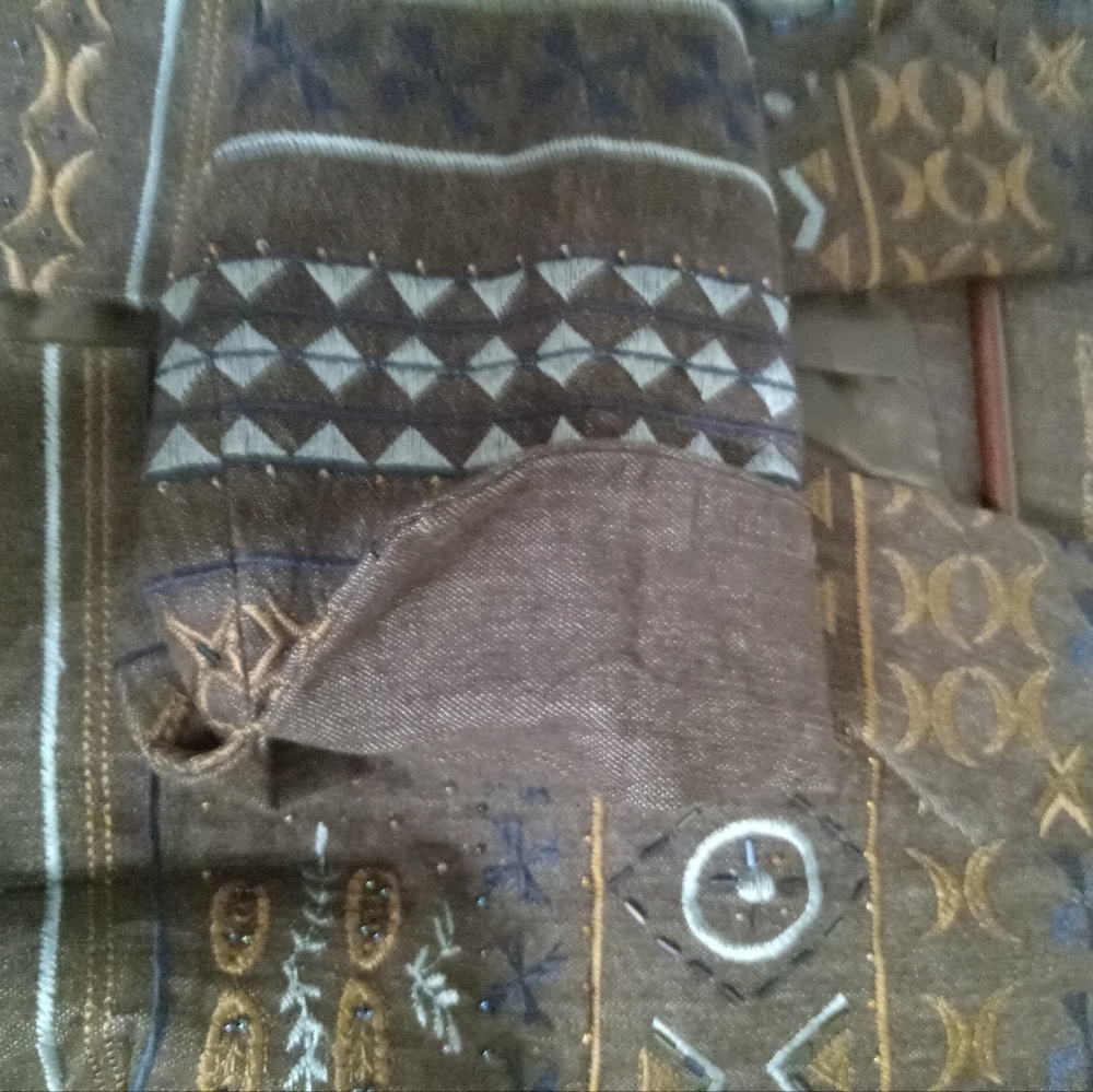 COLDWATER CREEK Blazer Brown Denim Blue Embroidery, Gems, Beaded Size 16/42 - Picture 10 of 14